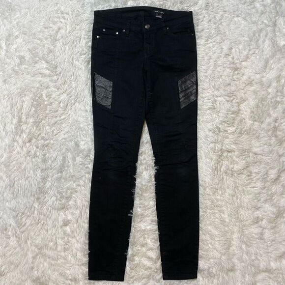 Club Monaco Denim - Club Monaco Black Skinny Jeans Size 4 Pants Stretch Cotton Leather Detail